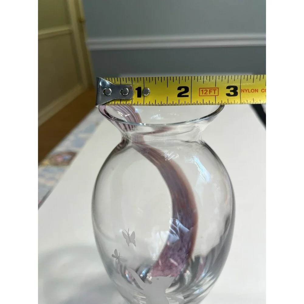 RARE!! Lenox Art Glass Etched Frosted Kitten Cats Pink Swirl 8” Vase Scotland